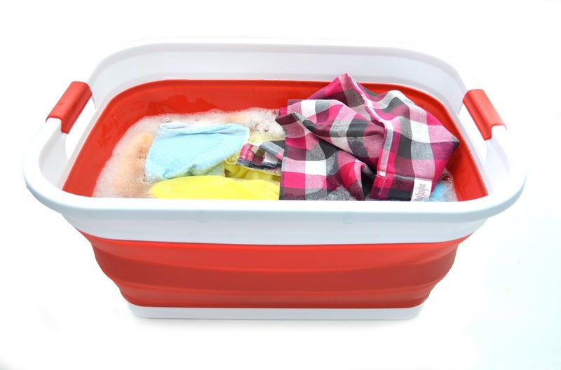 SAMMART 41L (10.8 gallon) Collapsible Plastic Laundry Basket-Foldable Pop Up Storage Container/Organizer-Portable Washing Tub-Space Saving, Water capacity: 32L (8.4 gallon) (Rectangular, Red) - Image 4